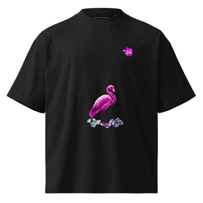 tsgabrielle® • Til ham • Flamant Rose • Oversized T-shirt med høj hals • Sort • Økologisk bomuld